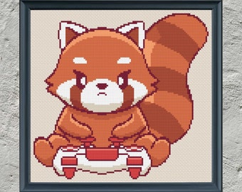 Gaming Red Panda Cross Stitch Pattern