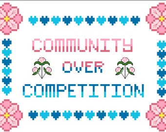 Flowers community over competition cross stitch pattern, french knots, backstitching