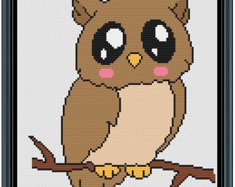 Kawaii Owl Cross Stitch Pattern