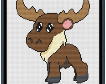 Moose Kawaii Cross Stitch Pattern