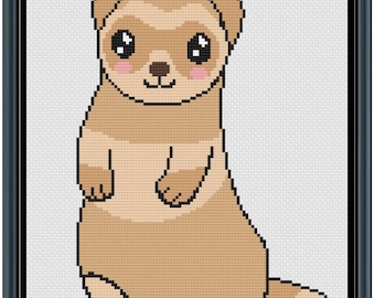 Kawaii Ferret Cross Stitch Pattern