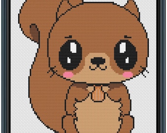 Kawaii Squirrel Cross Stitch Pattern