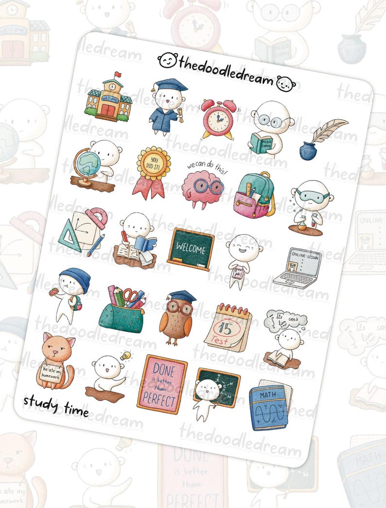 Study Time Sticker Study Time Stickers, Kawaii Planner Doodles - Etsy