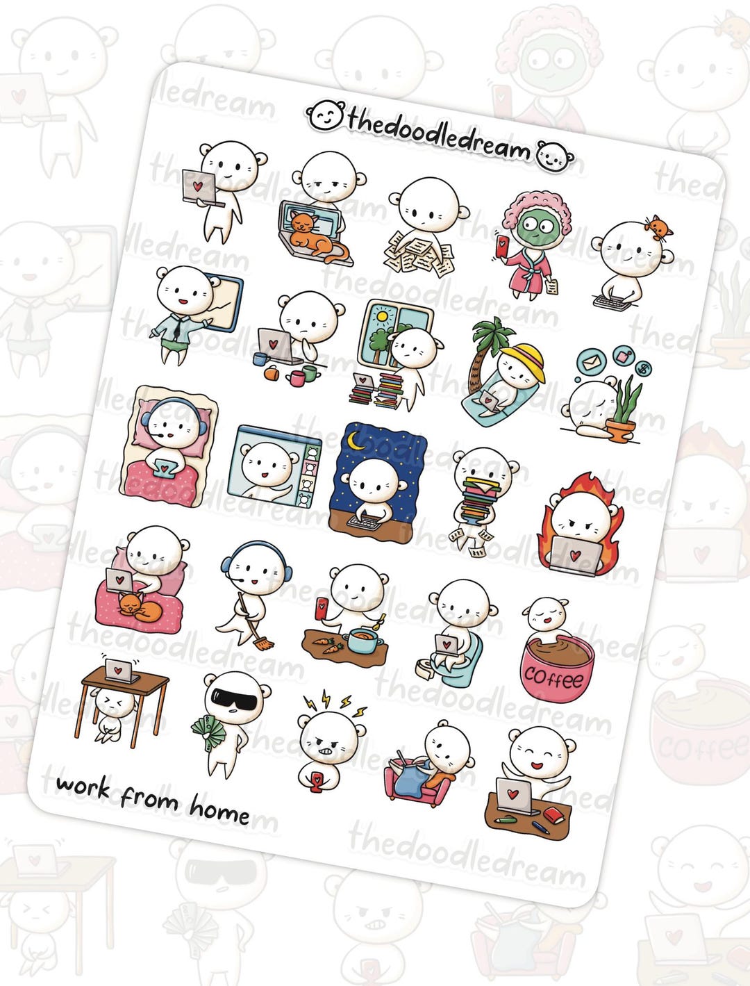 Work From Home Kawaii Doodle Stickers, Planner Stickers - Etsy