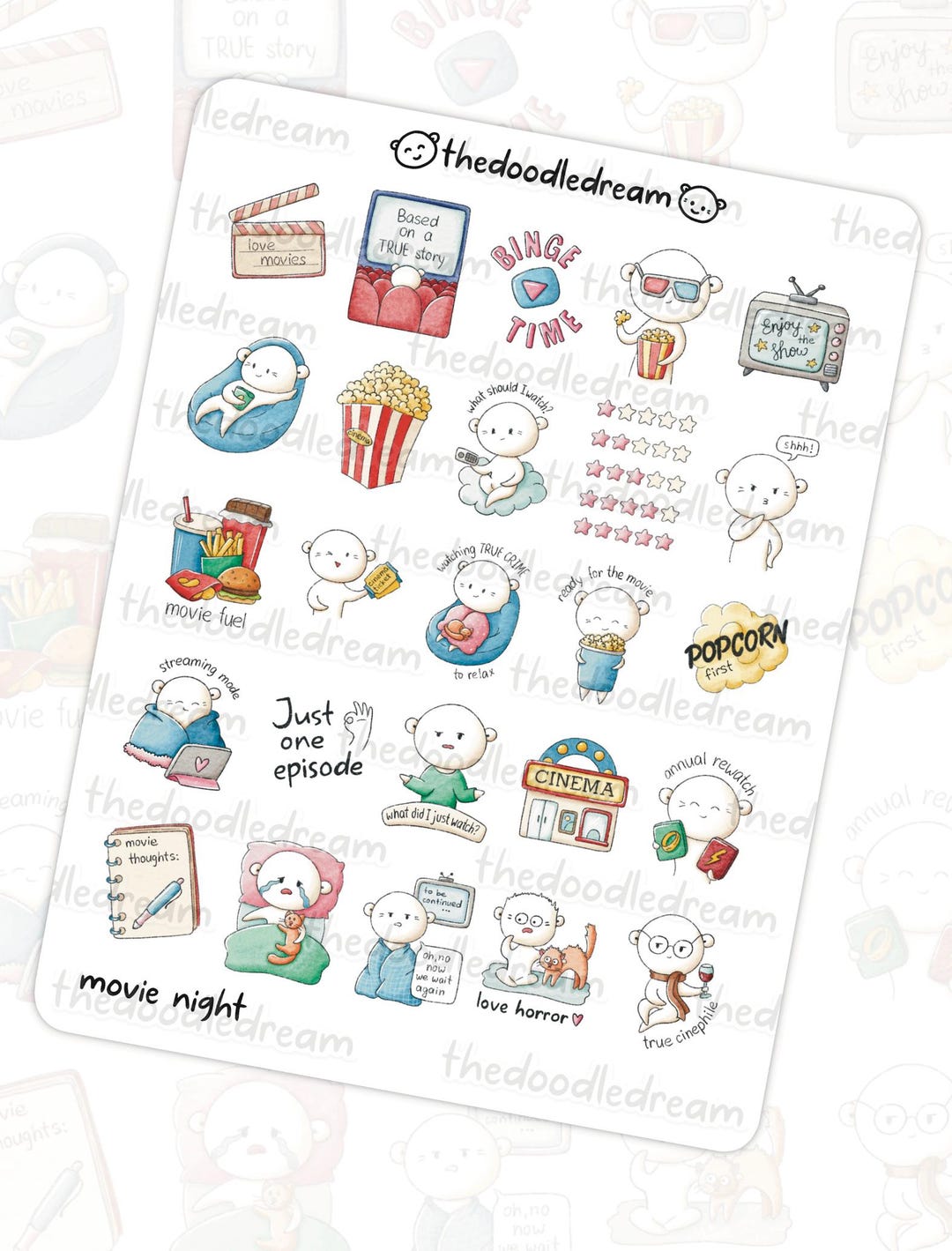 Wathcing Sticker Movie Night Planner Stickers | Kawaii Cinema, Binge-watching - Etsy
