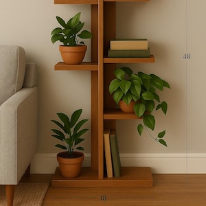 DIY Wood Shelf Plan – Modern Staggered Vertical Bookshelf – Printable PDF Woodworking Project for Beginners – 48x18 Inch