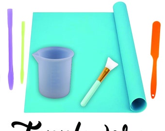 Epoxy Resin Tools Kit - 6 Piece Set - Silicone Sheet, Nonstick Silicone Mixing Cups, Silicone Stirrer and Silicone Spatula