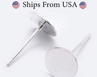 Sterling Silver Ear Stud Pin Earrings Posts Flat 5mm Pad DIY 11mm long