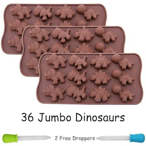 Molde de goma de chocolate com dinossauro de 12 cavidades, conjunto de 3 moldes de silicone antiaderentes de dinossauro para doces, gelatina de chocolate, cubo de gelo