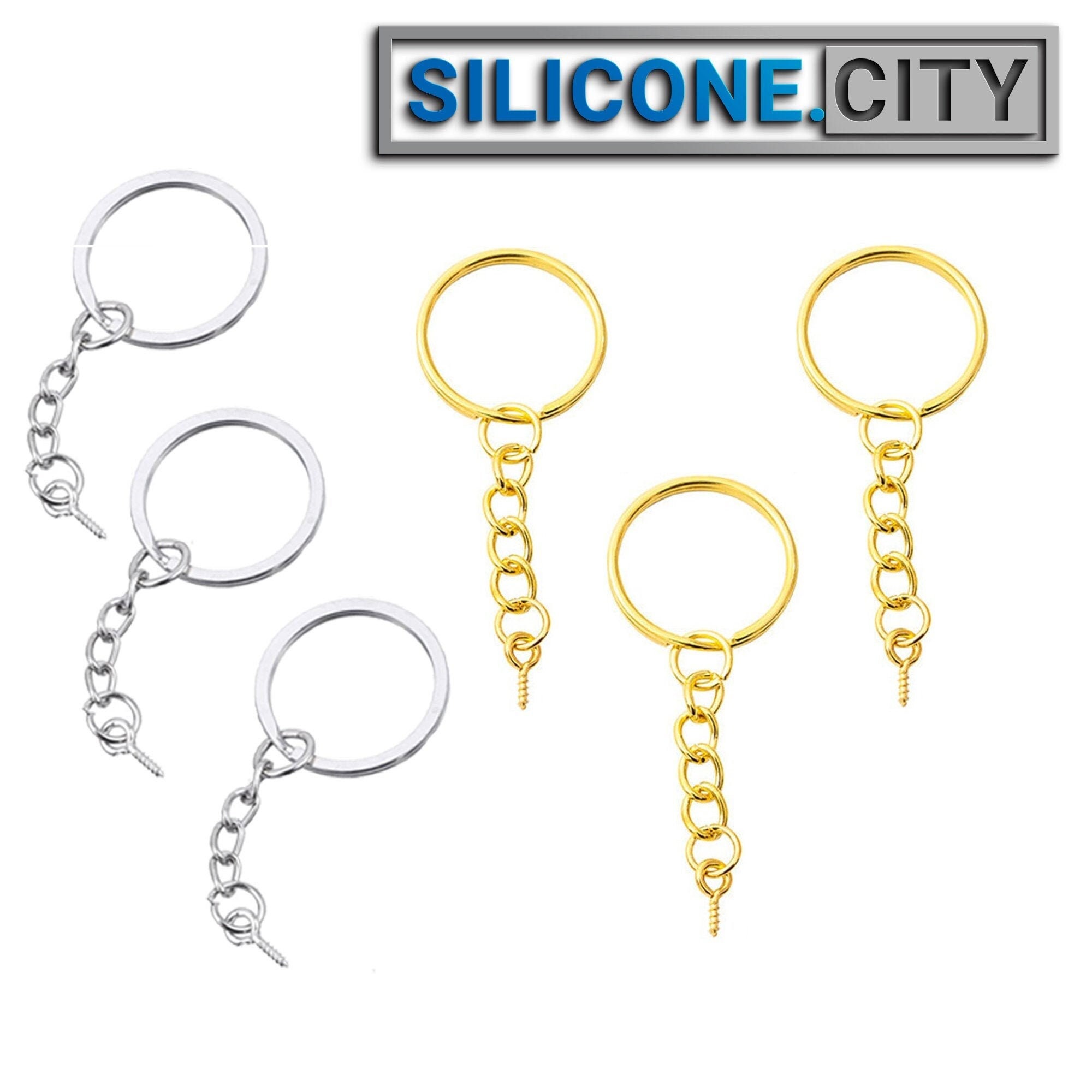 Ten (10) - Silver Key Chain Rings with Attached Chain, 1 Inch Split Key  Chain Ring, 25mm Split Key Ring Chain, Keychain FOB, Pendants