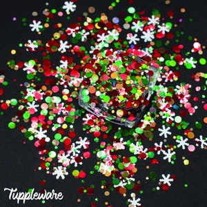 Christmas glitter, snowflake glitter, red white green glitter, mixes glitter, shaped glitter