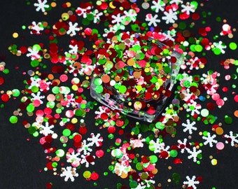 Christmas glitter, snowflake glitter, red white green glitter, mixes glitter, shaped glitter