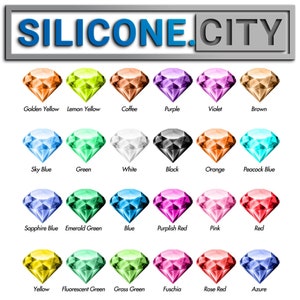 May include: A chart of 24 different colored diamond shapes, each with a label underneath identifying the color. The colors include: Golden Yellow, Lemon Yellow, Coffee, Purple, Violet, Brown, Sky Blue, Green, White, Black, Orange, Peacock Blue, Sapphire Blue, Emerald Green, Blue, Purplish Red, Pink, Red, Yellow, Fluorescent Green, Grass Green, Fuschia, Rose Red, and Azure.