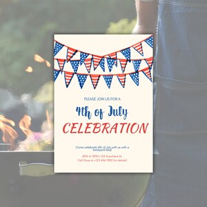 4th of July Invitation Template | Red, White and Blue Celebration | Printable Fourth of July Invitation | American BBQ Invitation Evite
