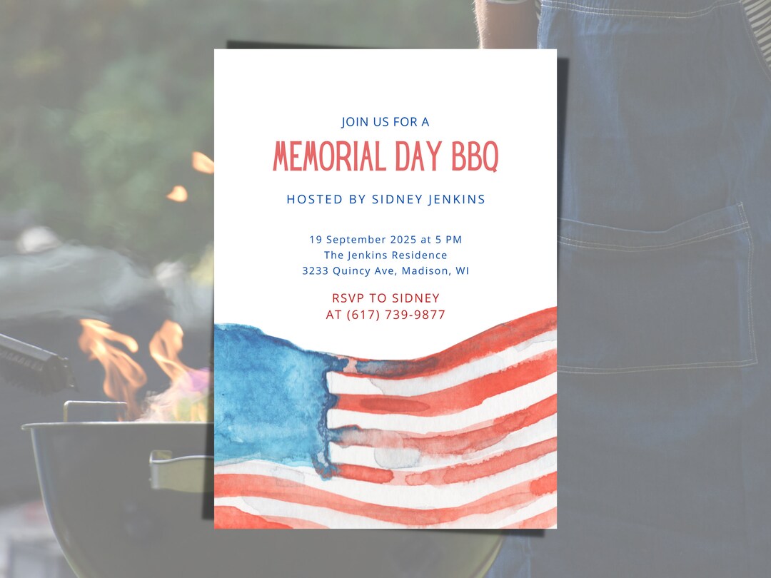 Memorial Day Invitation Template | Printable Memorial BBQ Invitation ...