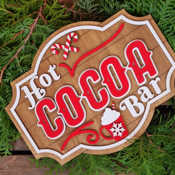 Weihnachts Dekoration, 3D Holzschild, Hot cocoa Thema, Holz Dekoration