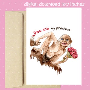 Valentinstag Gollum mein kostbarer, lustige Valentinstag Karte, Valentinstag Karte, Valentinstag, Gollum Aquarell Kunst druckbare Karten