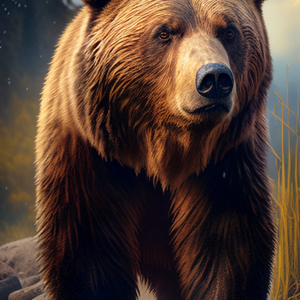 Digital Grizzly Bear Portrait - A Stunning Tribute to North America's Iconic Creature