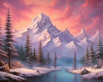 Captivating Sunset Mountain Wallpaper - Transform Your Desktop with Digital Art