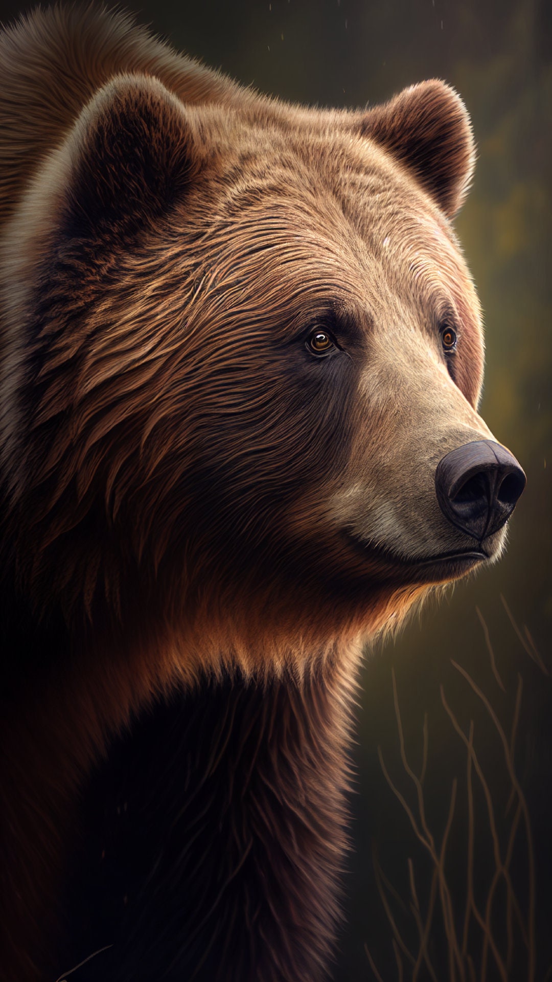 Realistic Digital Grizzly Bear Portrait: Perfect for Phone Wallpaper or ...