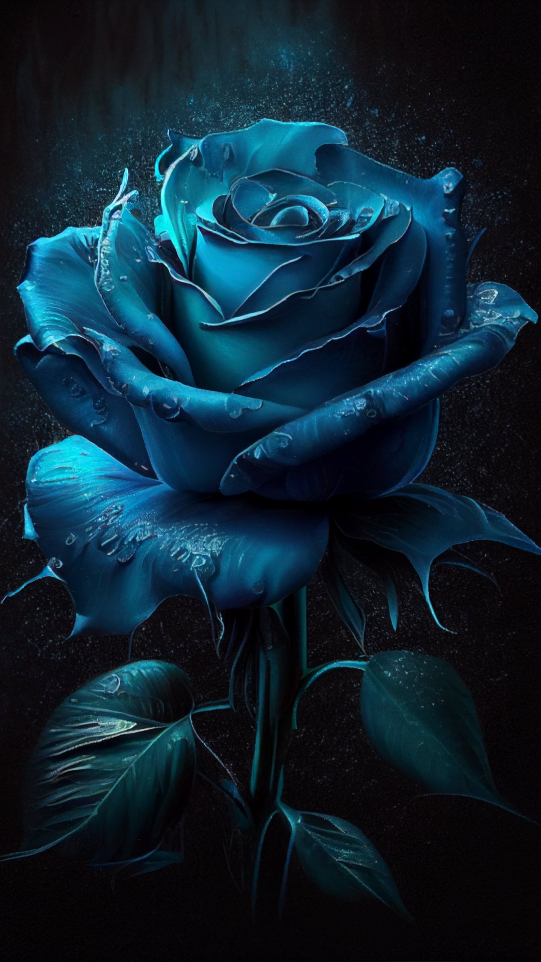 Digital Blue Rose in the Rain Portrait Perfect for Romantic and Nature