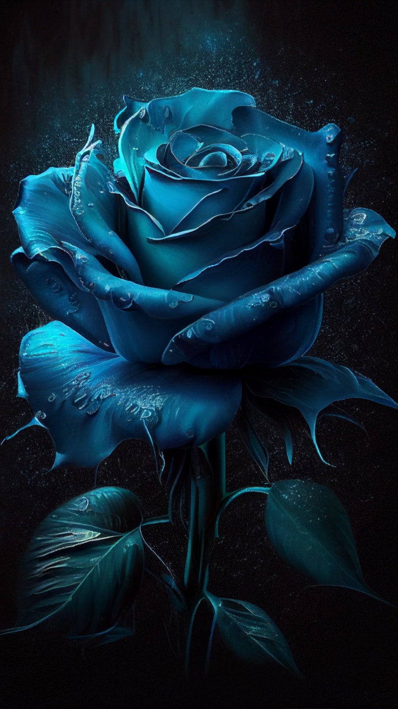 Digital Blue Rose in the Rain Portrait Perfect for Romantic and Nature ...