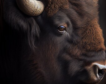 Digital Portrait of Bison: Unique Wall Art for Nature and Animal Lovers