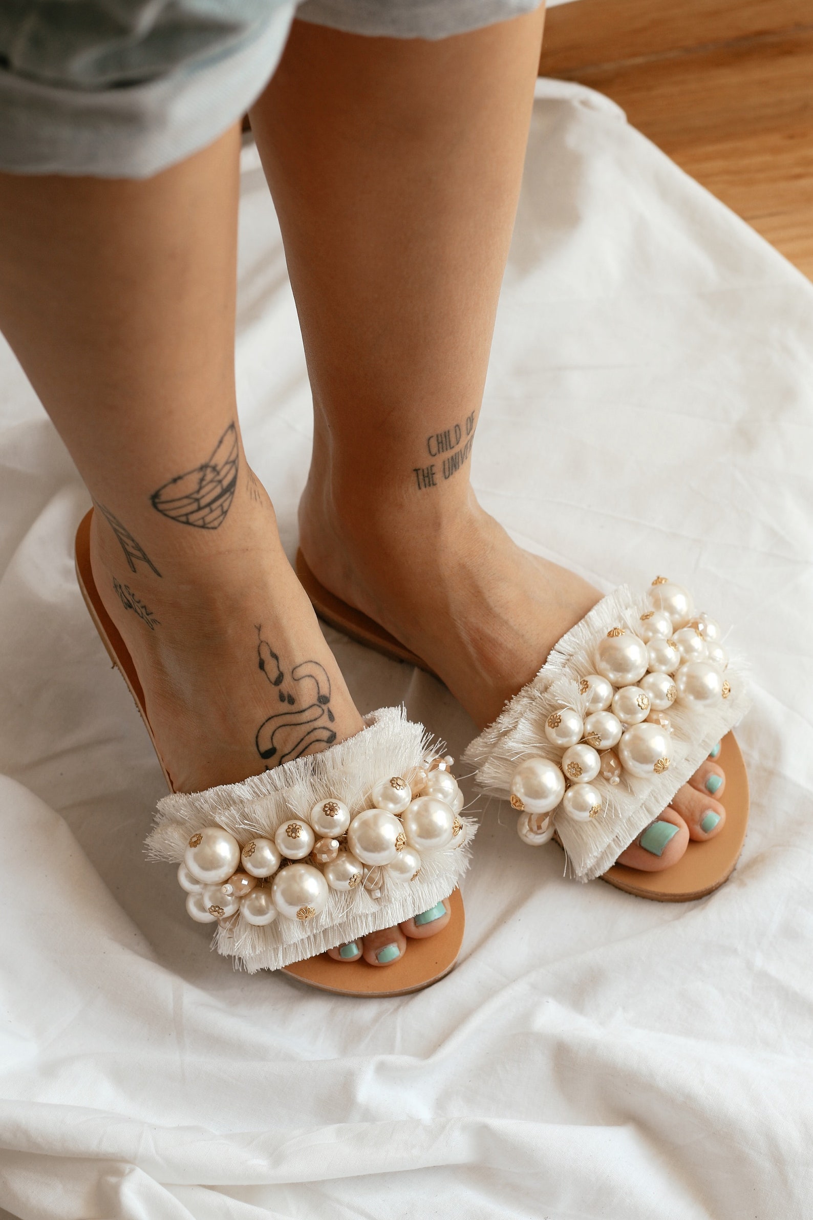ivy flower sandals in silk satin