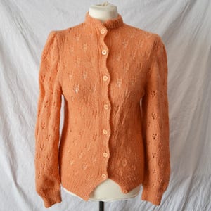 Vintage Pfirsichfarben Handgestrickte Strickjacke grösse S