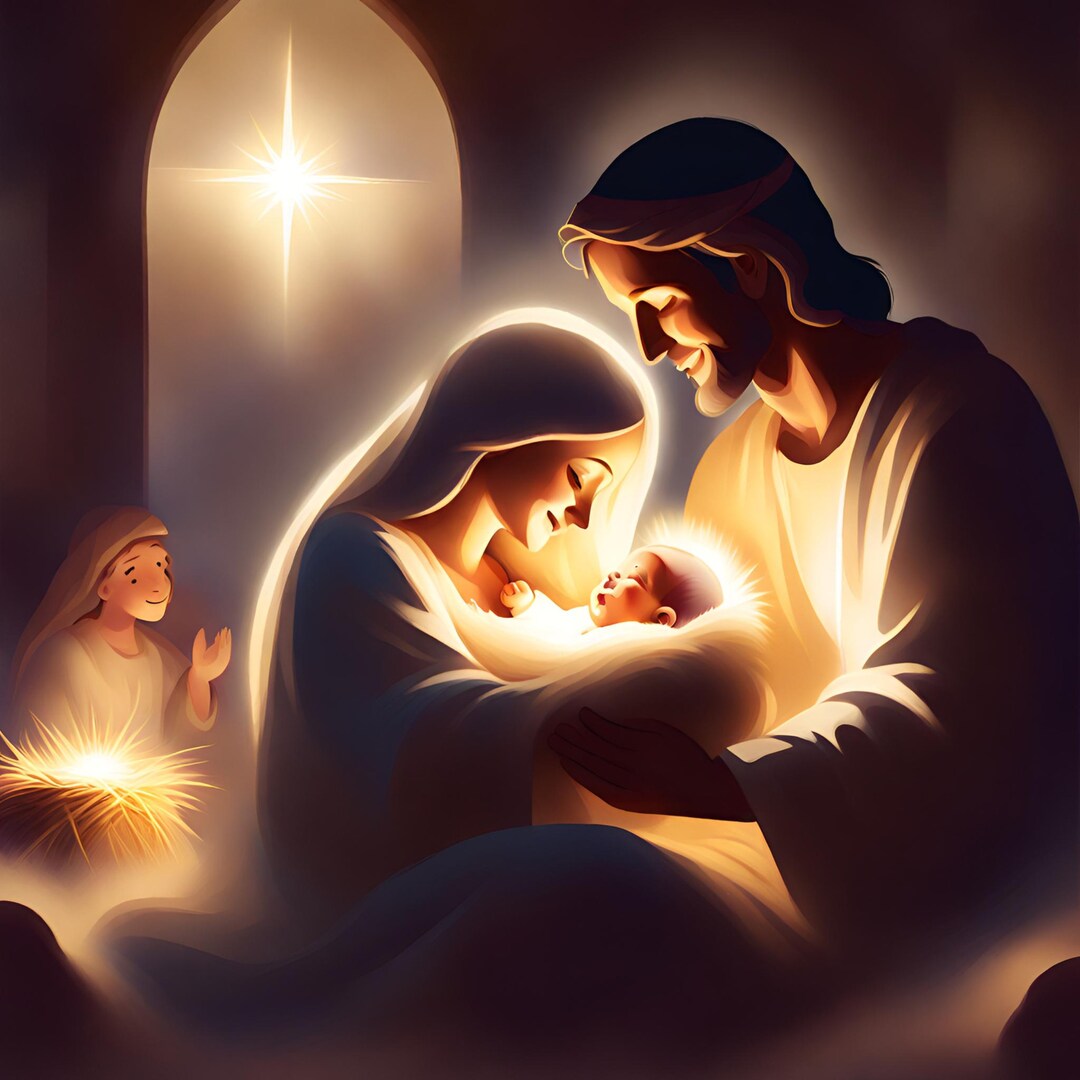 Nativity Scene Art, Christmas Jesus Digital Download, Christmas