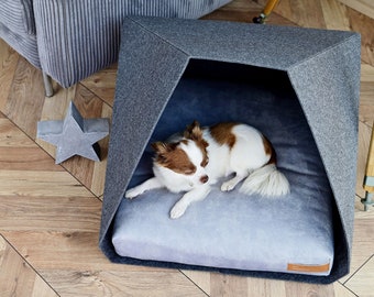 Modern cat cave PetPocket by Rexproduct, dog kennel ecological, washable cat shelter, scratching resistant, light gray and gray