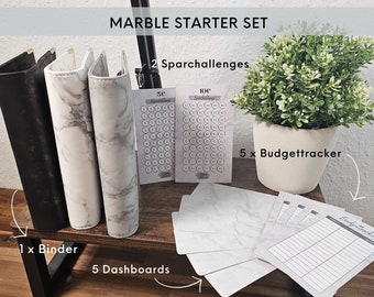 Starterset Marble Edition mit Budgetbinder und passenden Dashboards und Sparchallenges