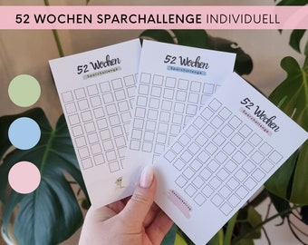 Leere 52 Wochen Challenge, Printversion passendes Format für durchsichtige A6 Umschläge