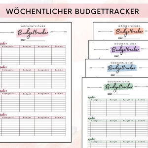 wöchentlicher Budgettracker 5 verschiedene Farben - digitale Vorlagen - Ausgabenübersicht Wochen A4 Format - Budgetvorlage - Download