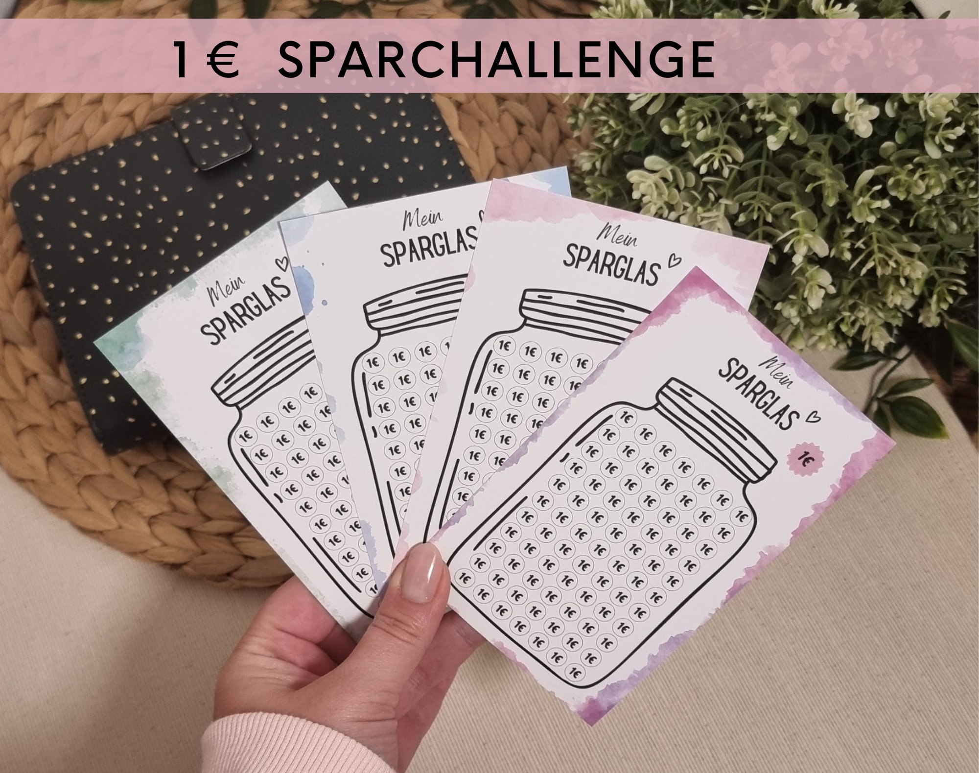 Mein 1 Euro Sparglas, 250 mg Pappe, passend für A6 Zippertaschen, Kleingeld oder Geld visuell sparen, Spartracker