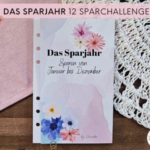 Das Sparjahr mit 12 Sparchallenges Januar bis Dezember Geld Sparen mit der Umschlagmethode - Klappkarte gelocht