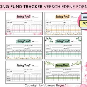 Download Sinking Fund Tracker, A6 Format, passend für A6 Umschläge, Finanzvorlage, Budgetvorlage, verschiedene Farben