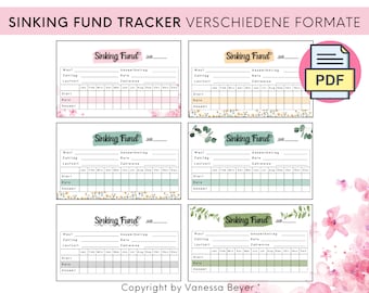 Download Sinking Fund Tracker, A6 Format, passend für A6 Umschläge, Finanzvorlage, Budgetvorlage, verschiedene Farben