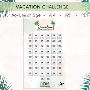 Urlaub Challenge 1.000 EUR Tracker I digitaler Download I passend für A6-Zippertaschen I Holiday Savings I A4 und A5