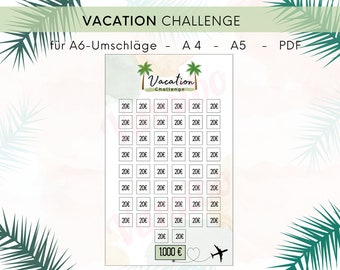Urlaub Challenge 1.000 EUR Tracker I digitaler Download I passend für A6-Zippertaschen I Holiday Savings I A4 und A5