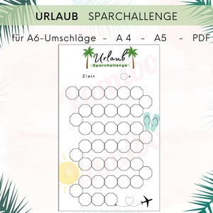 Urlaub Sparchallenge I digitaler Download I passend für A6-Zippertaschen I Holiday Savings I A4 und A5