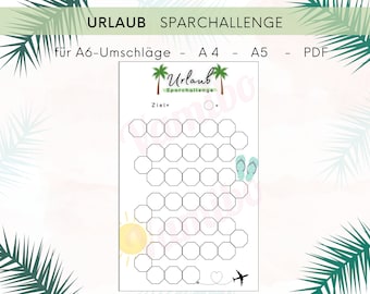 Urlaub Sparchallenge I digitaler Download I passend für A6-Zippertaschen I Holiday Savings I A4 und A5