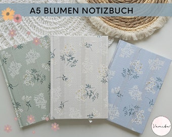 A5 Blumen Notizbuch, liniert, Stoff, Papier 80g, 3D Haptik, Notizbuch für die Umschlagmethode