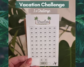 Urlaub Challenge 1.000 EUR Tracker, 250 mg Pappe, Printversion, passend für A6-Zippertaschen, Holiday Savings, Vacation Challenge