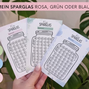 Mein Sparglas Printversion, 250 mg Pappe, passend für A6 Zippertaschen, Kleingeld oder Geld visuell sparen, Spartracker