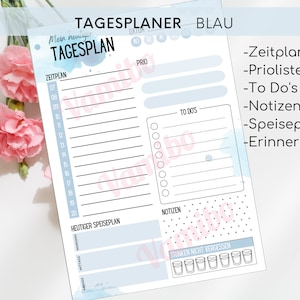 Tagesplaner blau für Aufgaben, Termine, Notizen u To Do&#39;s | Planer für zu Hause & Büro | Organisation im Alltag I Digital I PDF-Download