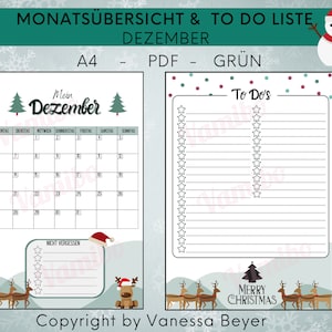 undatiertes Weihnachtliches Set Monatsplaner und TO DO Liste Grün | Monthly Planer Planer für zu Hause & Büro I Download