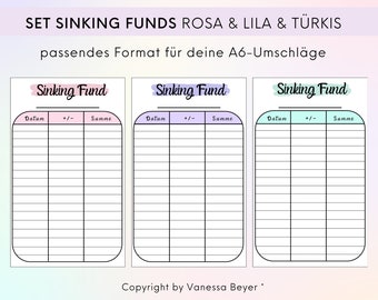 Download Sinking Funds Set - Sinking Fund Tracker - Pastell Rosa u. Pastell Lila u. Türkis- Umschlagtracker - passend für die A6 Umschläge -