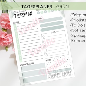 Tagesplaner grün für Aufgaben, Termine, Notizen u To Do&#39;s | Planer für zu Hause & Büro | Organisation im Alltag I Digital I PDF-Download