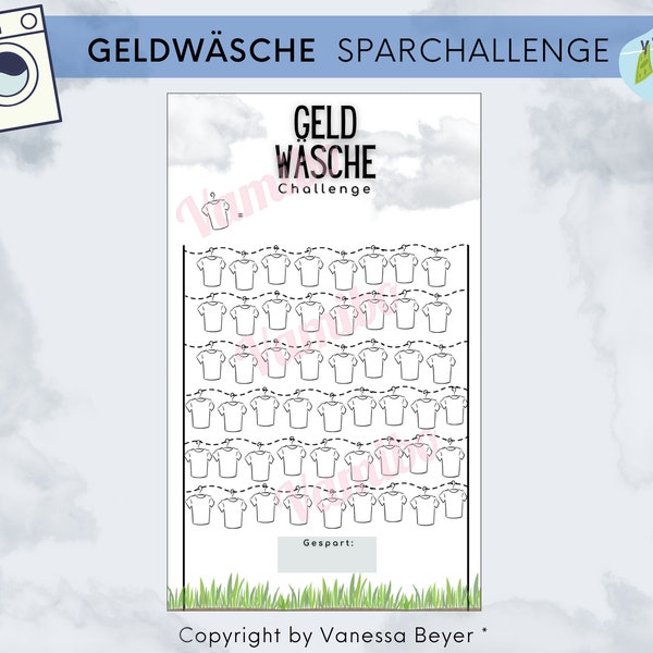 Download - Geldwäsche Sparchallenge - PDF - passend für den A6 Umschlag & A4 - Sparchallenge - Waschgeld